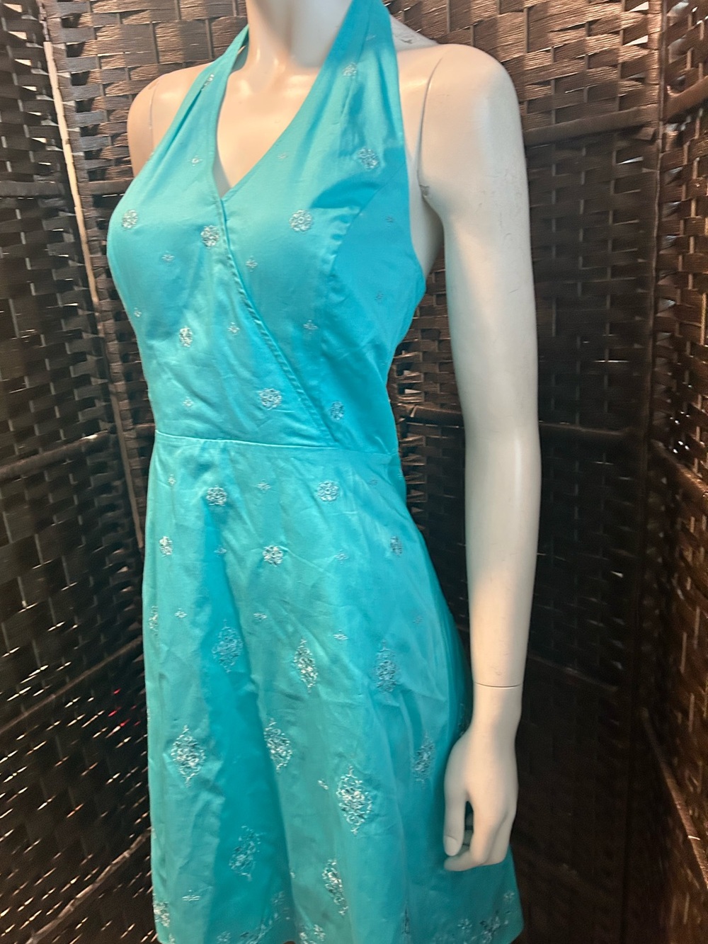 And Taylor Halter Turquoise Embroidered  Women's Dress size 2